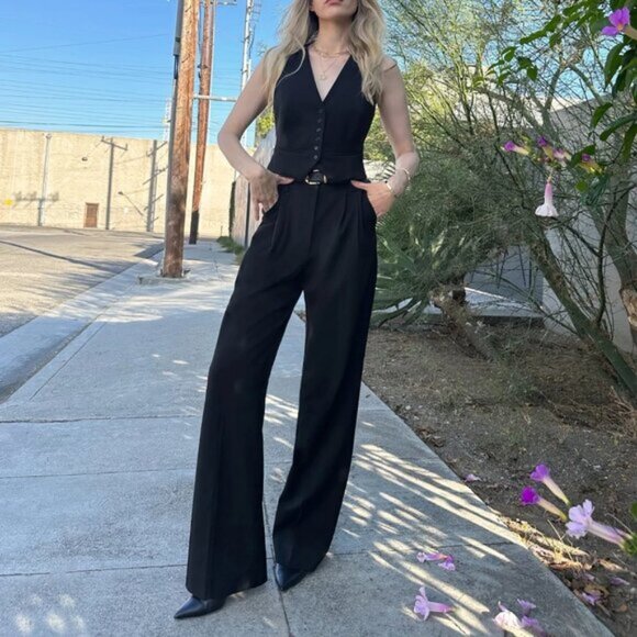 Favorite Daughter The Favorite Pant Wide Leg High Waisted Black Size 6 - Picture 1 of 9